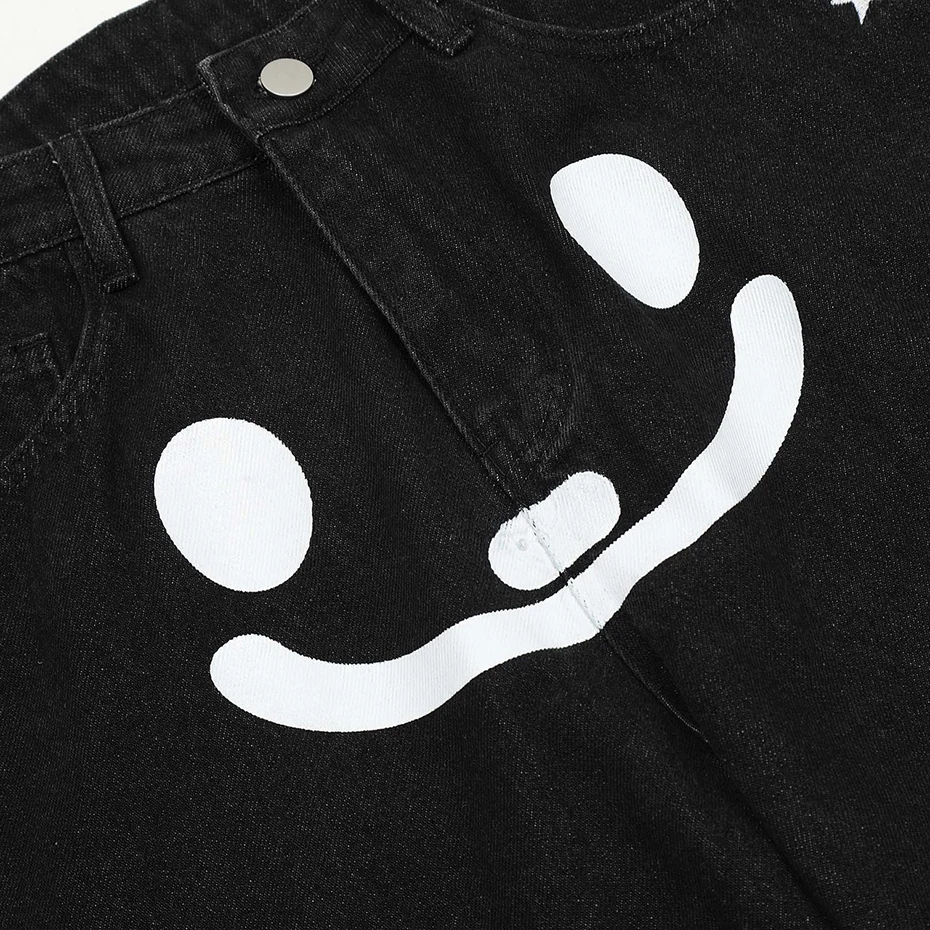 Baggy Jeans Streetwear Hip Hop Jeans Smile Face Star Men Black Blue Loose Straight Denim Pants Luxury Designer Harajuku Jeans