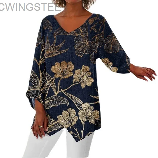 

2023 Plus Size Womens Cotton Linen Tunic Shirt Ladies Street Style Casual Baggy Boho Floral Blouse Tops S-3XL