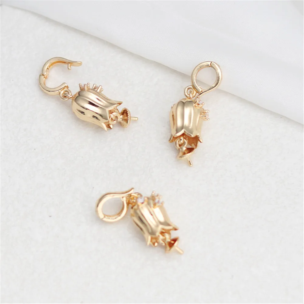 

14k gold inlaid zircon flower bud with supporting pin 7 * 23mm pendant bracelet necklace pendant diy accessories