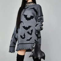 women goth black grey streetwear dark aesthetic clothes woman gothic bat knit sweaters vintage o neck extended sweaters 2021