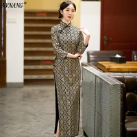 nvnang chinese cheongsam new style slim fashion retro long sleeved lace cheongsam chinese style evening dress c2083