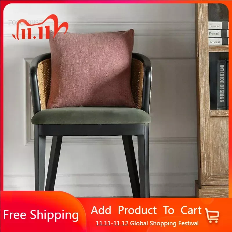 

Solid Wood Rattan Dining Chairs Modern Backrest Restaurant Chair Simple Creative Study Leisure Armchair Dining Room Furniture