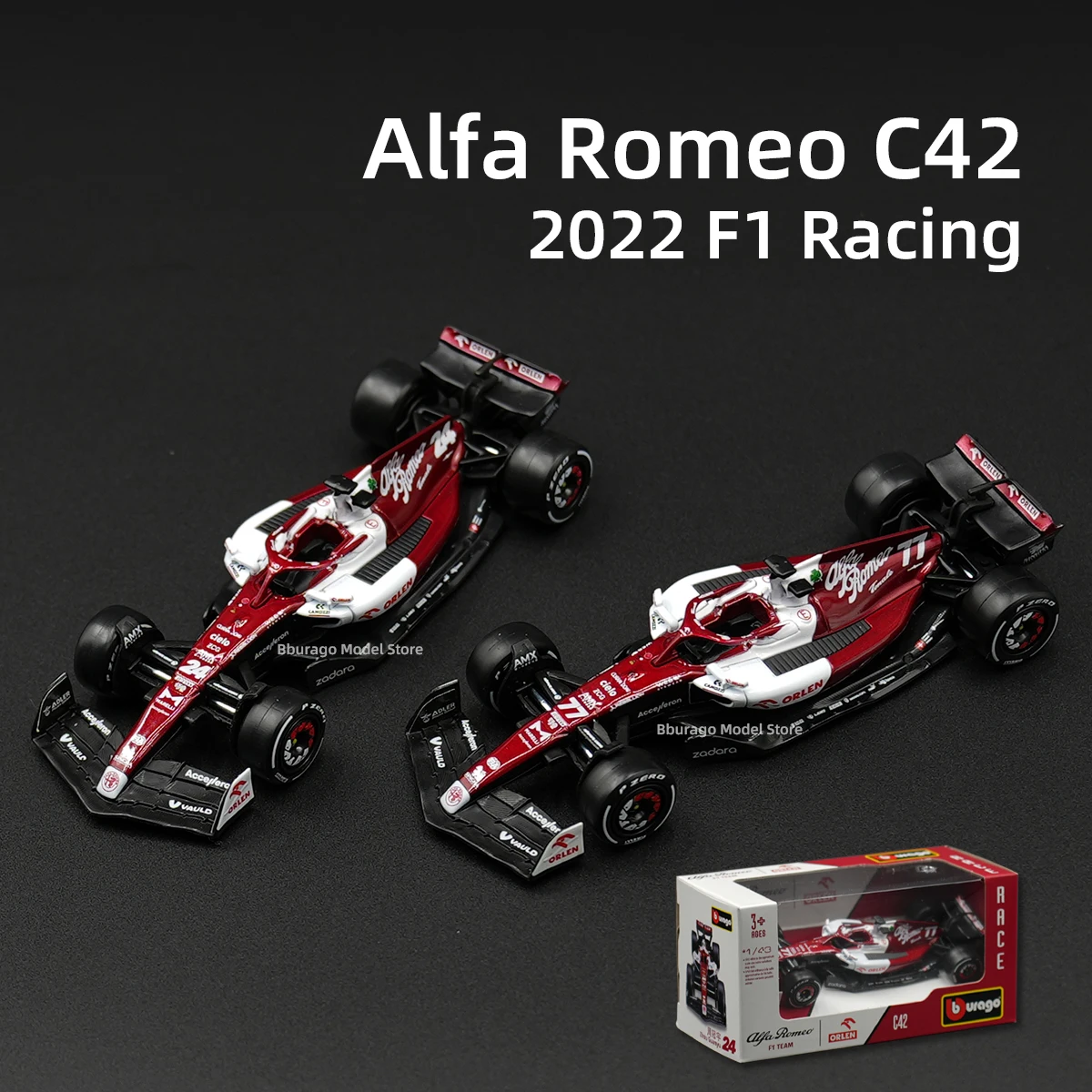 

Bburago 1:43 2022 Alfa Romeo C42 McLaren MCL36 F1-75 RB18 W13 F1 Formula Racing Car Static Simulation Diecast Alloy Model Car