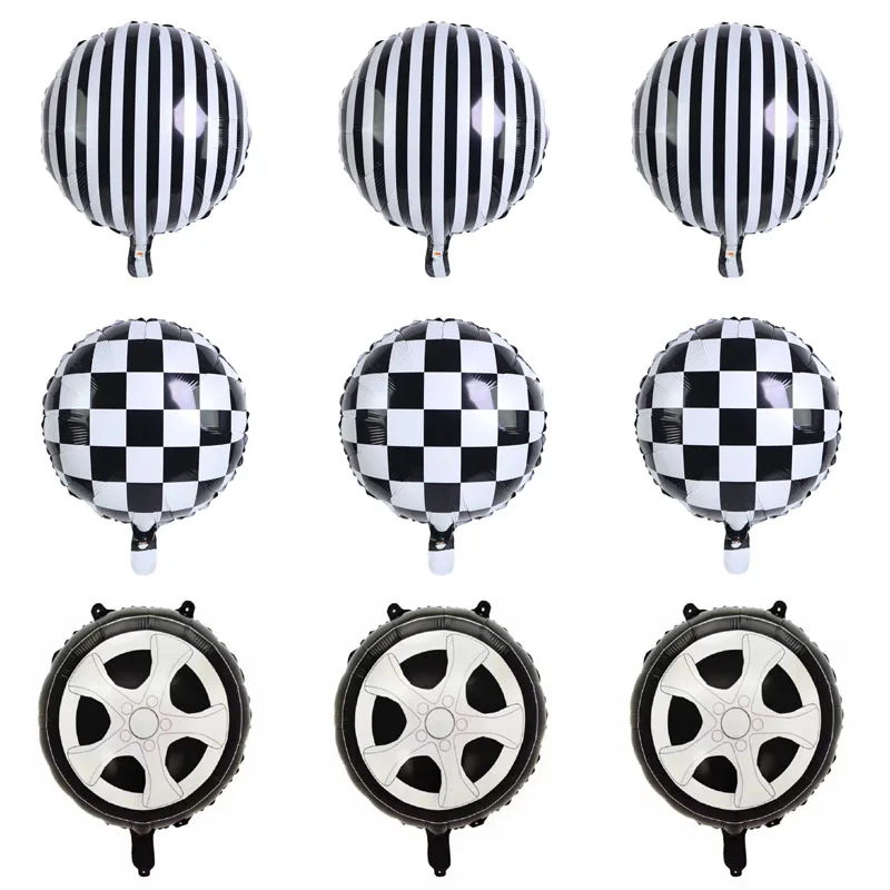

18-дюймовые фольгированные воздушные шары в виде шины, черный и белый гелиевые шары, тематические украшения для детских праздников на день р...