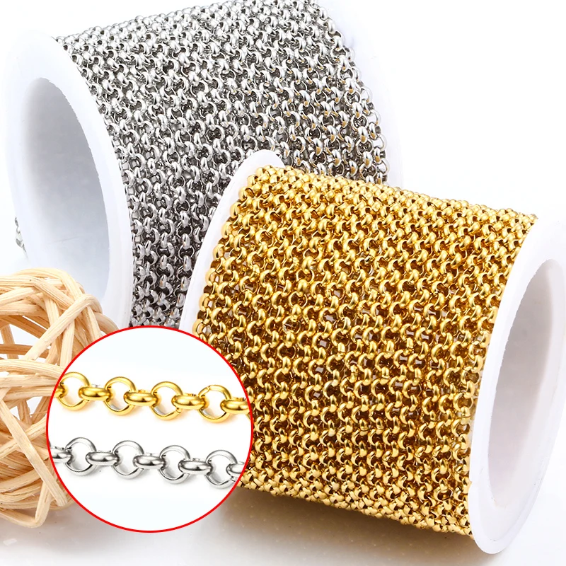 1Meters Width 3mm Stainless Steel Circular Chains Plated 18K Gold Jewelry Making Supplies Accessories DIY Cool Necklace Bracelet