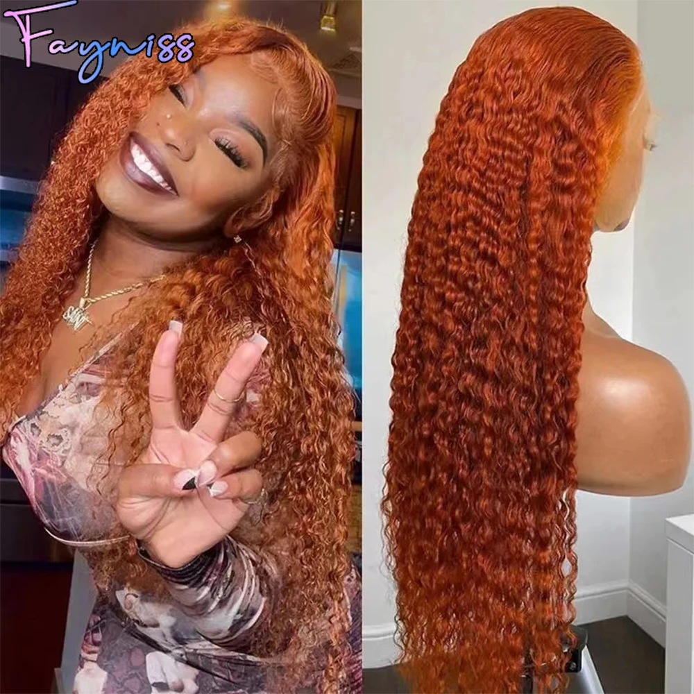 

Fayniss Ginger Orange Water Wave Lace Front Wigs Human Hair Wigs for Black Women Natural Hairline 13x4 Lace Front Virgin Hair