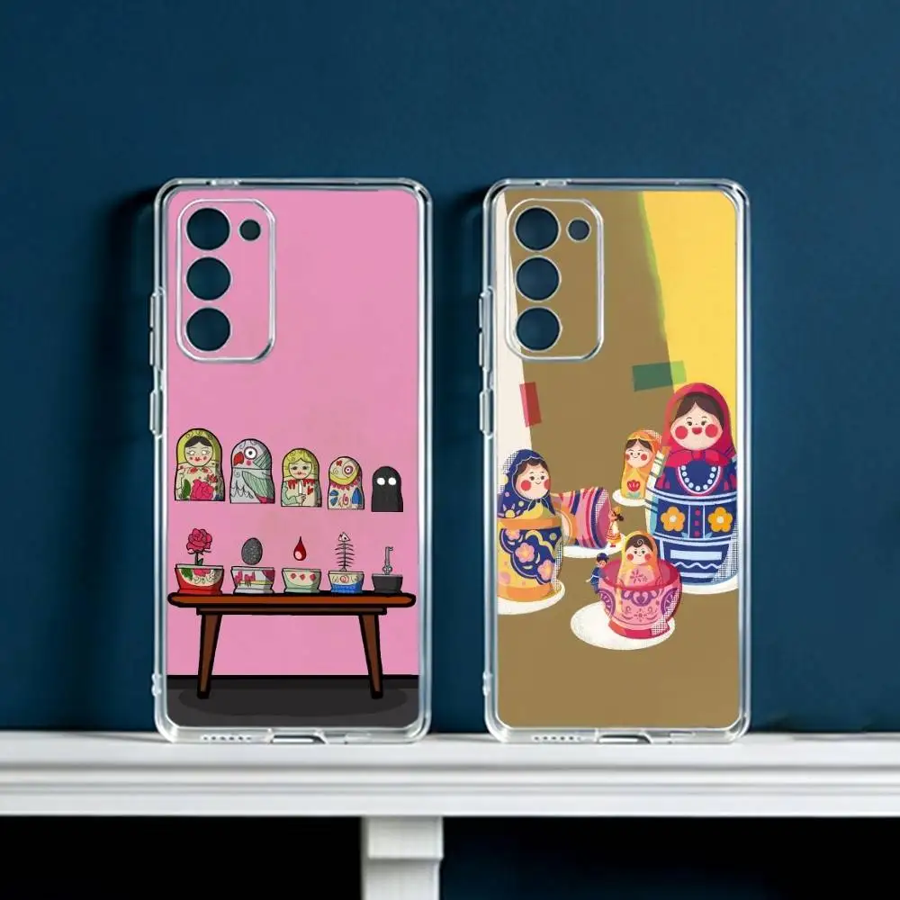 Фото Чехол для телефона с русскими матрёшками для Samsung Galaxy S24 S25 S23 S22 S21 Plus S24 S25, прозрачный чехол. №1