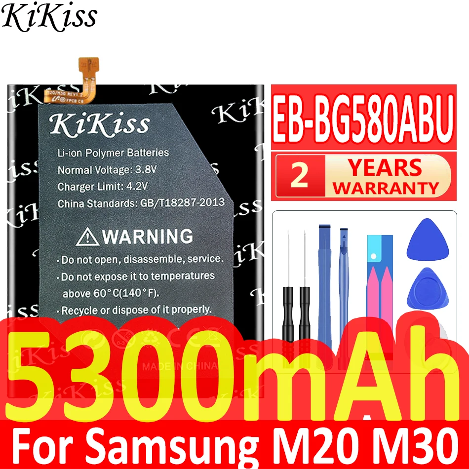 

KiKiss For Samsung EB-BG580ABU Battery For Samsung Galaxy M20 M30 SM-M205F Genuine Replacement Phone Battery 5300mAh Tools