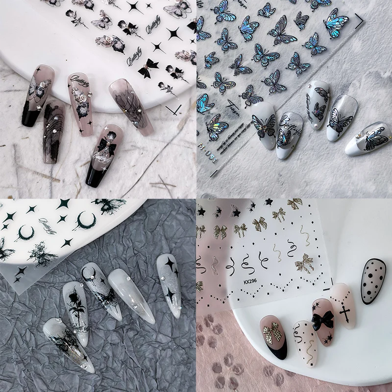 

Goth Cross Art Sticker Nails Decal 3D Moon Rose Self-Adhesive Nail Decals Tip Charm Butterfly DIY Nail Manicure Punk Decoration