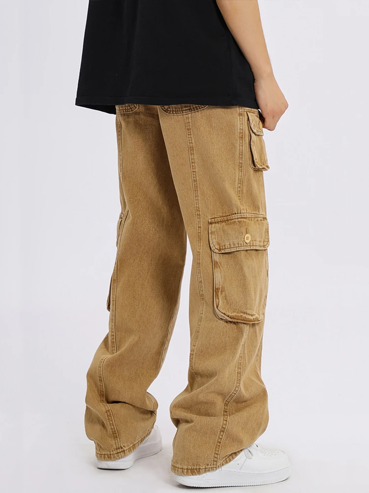 Europe And America Street Multi Pocket Cargo Pants Men'S Y2k High Street Popular Men'S Trousers Hiphop Mop Pants Casual Pants