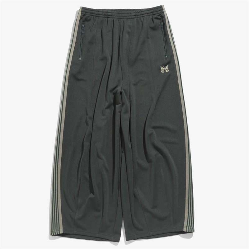 

New Navy blue Wide Hem Needles Sweatpants Men Women 1:1 High Quality AWGE Wide Leg Trousers Embroidery Butterfly Track Pants gym