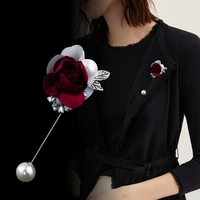 korean cloth art pearl flower brooch pin fabric long needle lapel pin shirt shawl scarf buckle coat badge for women accessories