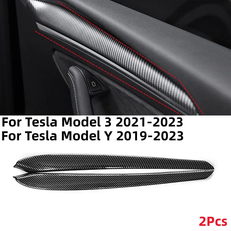 

2Pcs/set Car Interior Door Trim Dashboard Panel Cover Decoration Cover For Tesla Model 3 2021-2023/Tesla Model Y 2019-2023