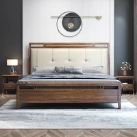 private custom walnut solid wood bed double bed modern minimalist economy master bedroom furniture soft package storage wedding