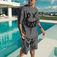 2022 summer new mens sportswear xoxo 3d printed oversized t shirts suit high quality tracksuit fitness beach 2 piece sets short