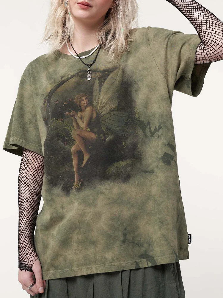 

Vintage Graphic T Shirt Women Summer Cool Girl Short Sleeve Loose Tops Harajuku Casual Tie Dye Print Tees Y2k Grunge Streetwear
