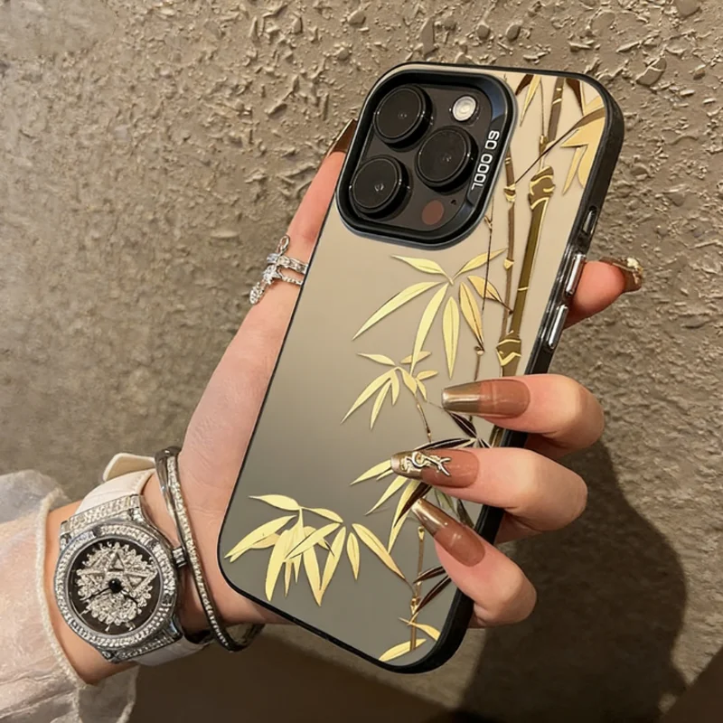 Элегантный золотой чехол для телефона с принтом бамбука для Samsung S20 S21 S22 Plus S23 S24 FE S25 Note 20 Ultra, матовый, в восточном стиле, класса люкс (art.: 3920d92bf4559) - 3920d92bf4559