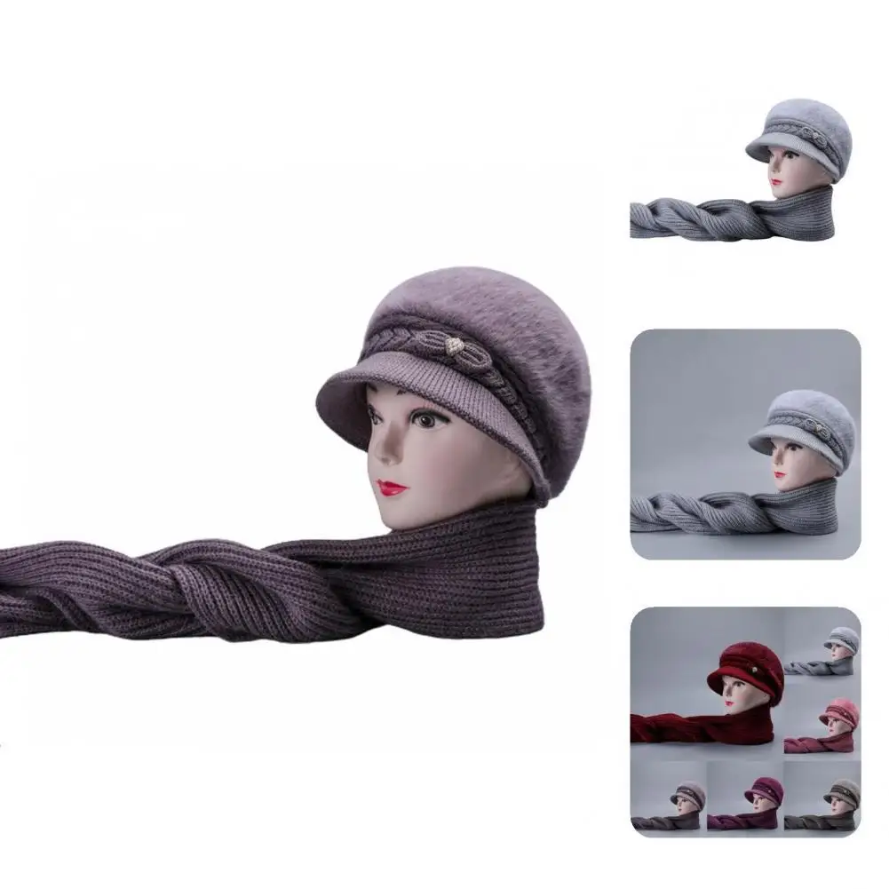 

1 Set Bucket Hat Scarf Beads Visor Hat Set Pure Color Dome Hat Scarf