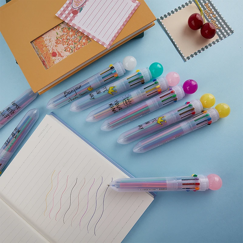 

Cute Candy Color Multi 10 Color In One Set Ballpoint Pen Writing Stationery