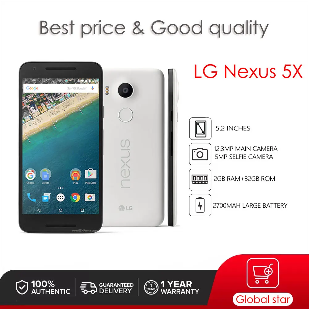 

LG Nexus 5X H791 Refurbished Original Unlocked 5.2 inches Cellphone 2GB 16/32GB ROM 13MP Camera free shipping