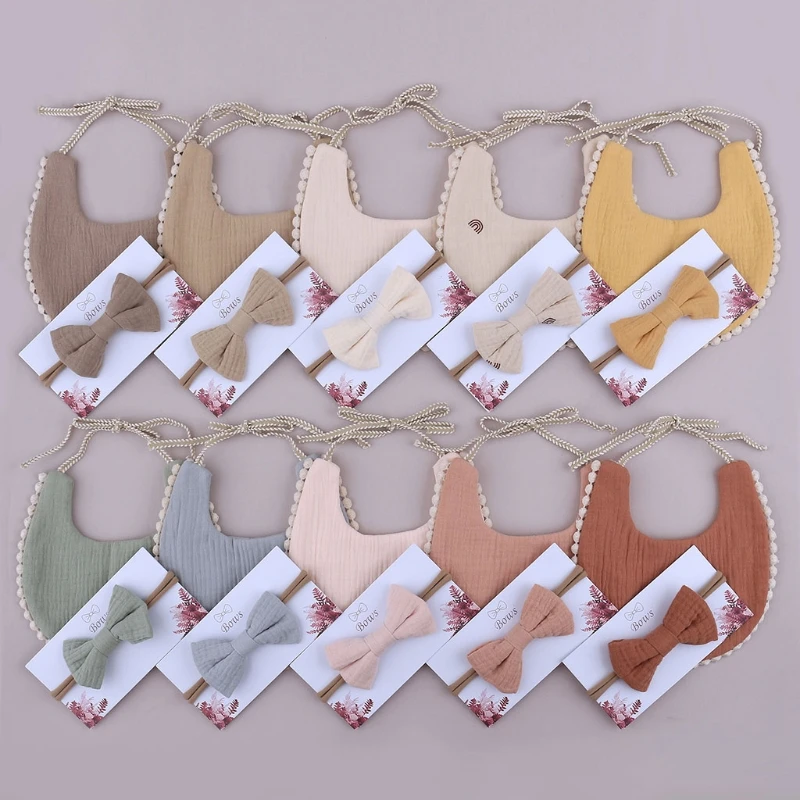 

Infant Skin-friendly Saliva Towel Toddler Feeding Bibs with Cute Bowknot Hairband Infant Supplies Kit