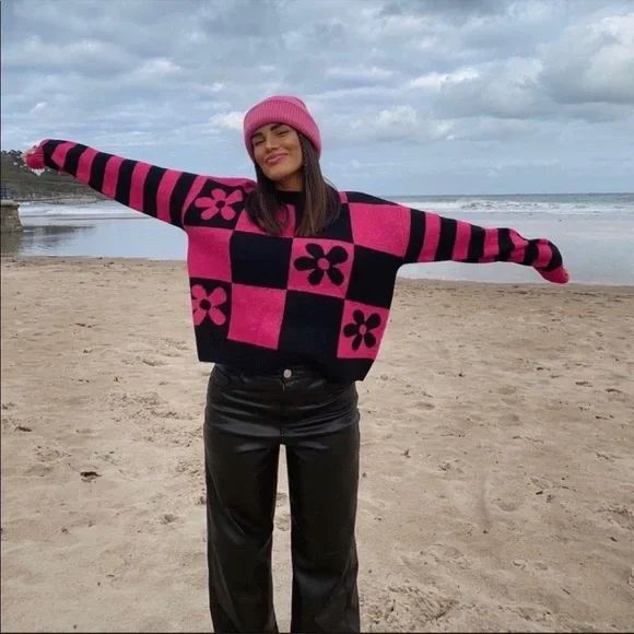 Винтажный эстетический женский повседневный пуловер Harajuku 2024 зимние модные