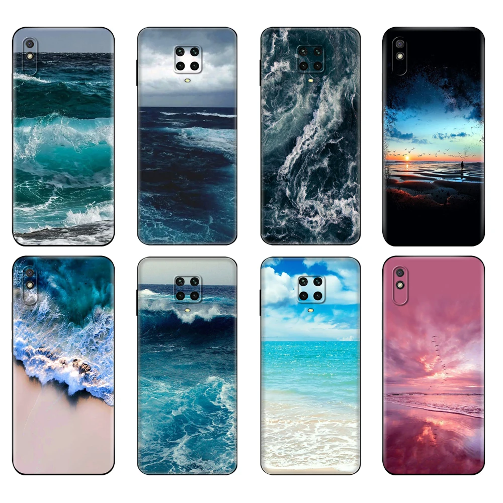 

Черный чехол из ТПУ для Xiaomi Redmi 7A, 8, 8A, 9, 9A, 9C, чехол для Redmi Note 8T, 8 Pro, T, Note 9, 9S, 9 Pro, чехол с изображением синего океана