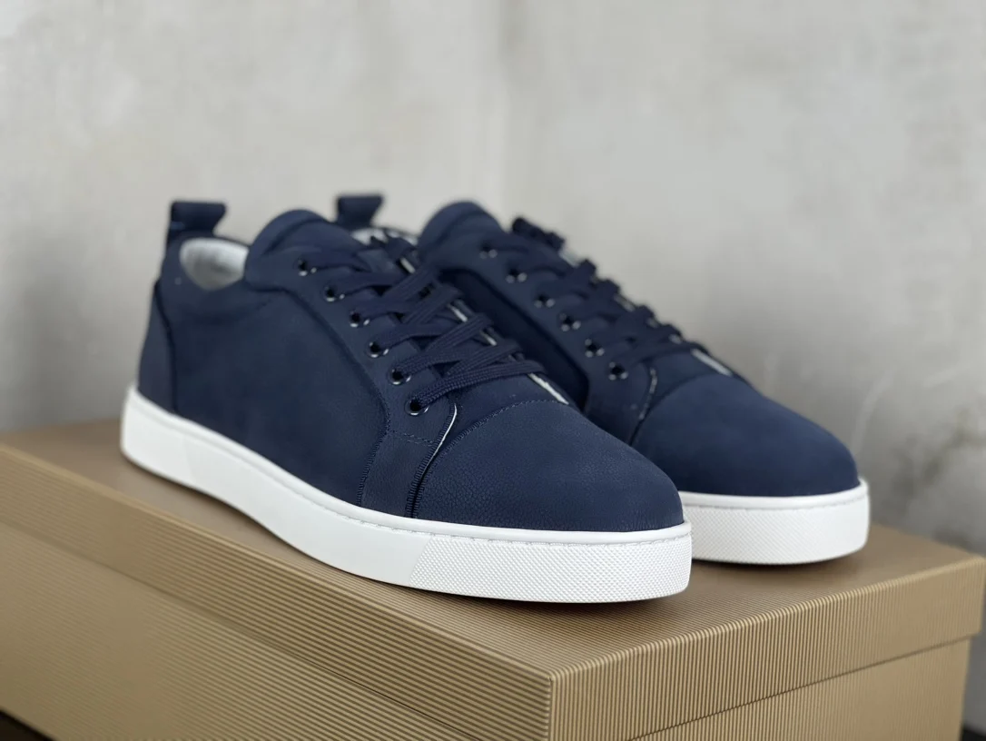 

Синие Дизайнерские кроссовки с красной подошвой для мужчин, модная мужская кожаная повседневная обувь на плоской подошве