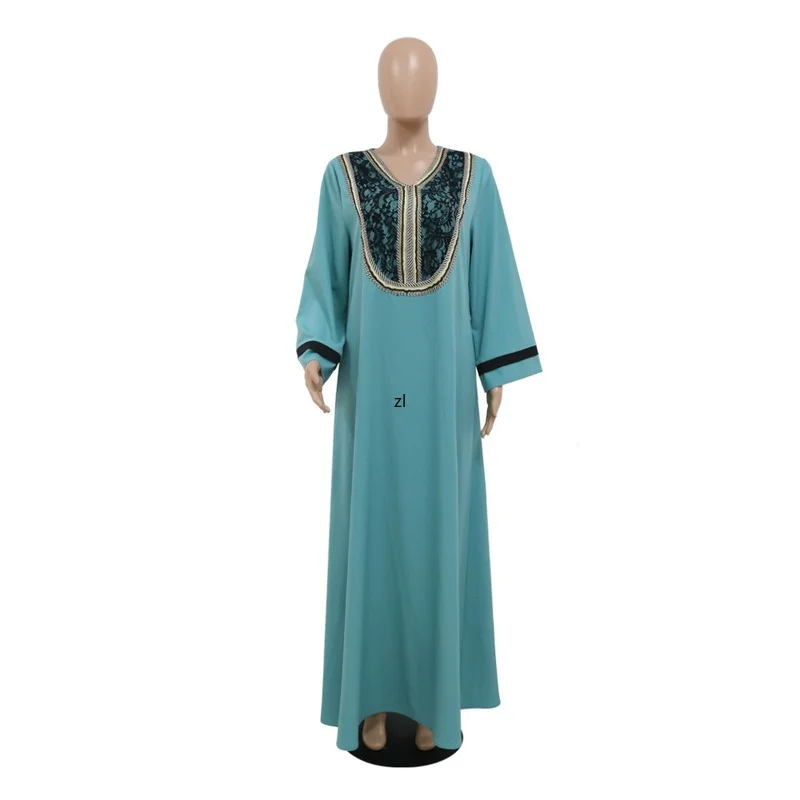 Lace Casual Kaftan Arabic Long Dress Women Loose Muslim African Dresses Middle East Saudi Jalabiya Islam Dubai Abaya