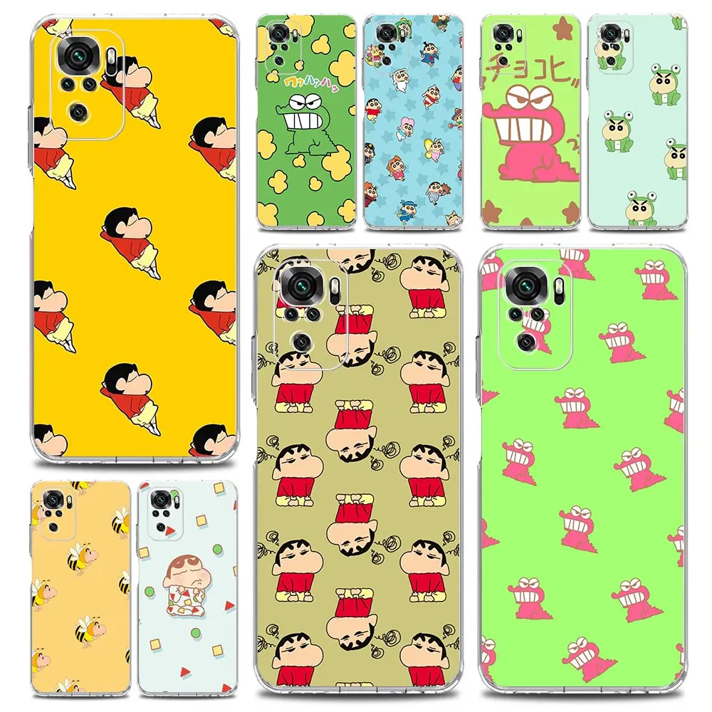 

Cute Crayon Shin-chan Cartoon Phone Case For Xiaomi Redmi Note 11 9S 9 8 10 Pro 7 8T 9C 9A 8A K40 Pro 11T 5G Clear Cover Coque