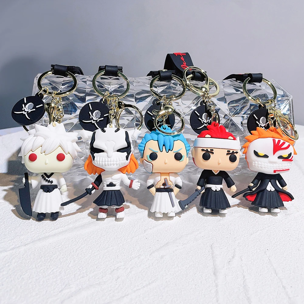 Anime Bleach Keychain Cartoon Kurosaki Ichigo Kuchiki Rukia Doll Pendant Key Chain Bag Car Keyring Jewelry Accessories Gift