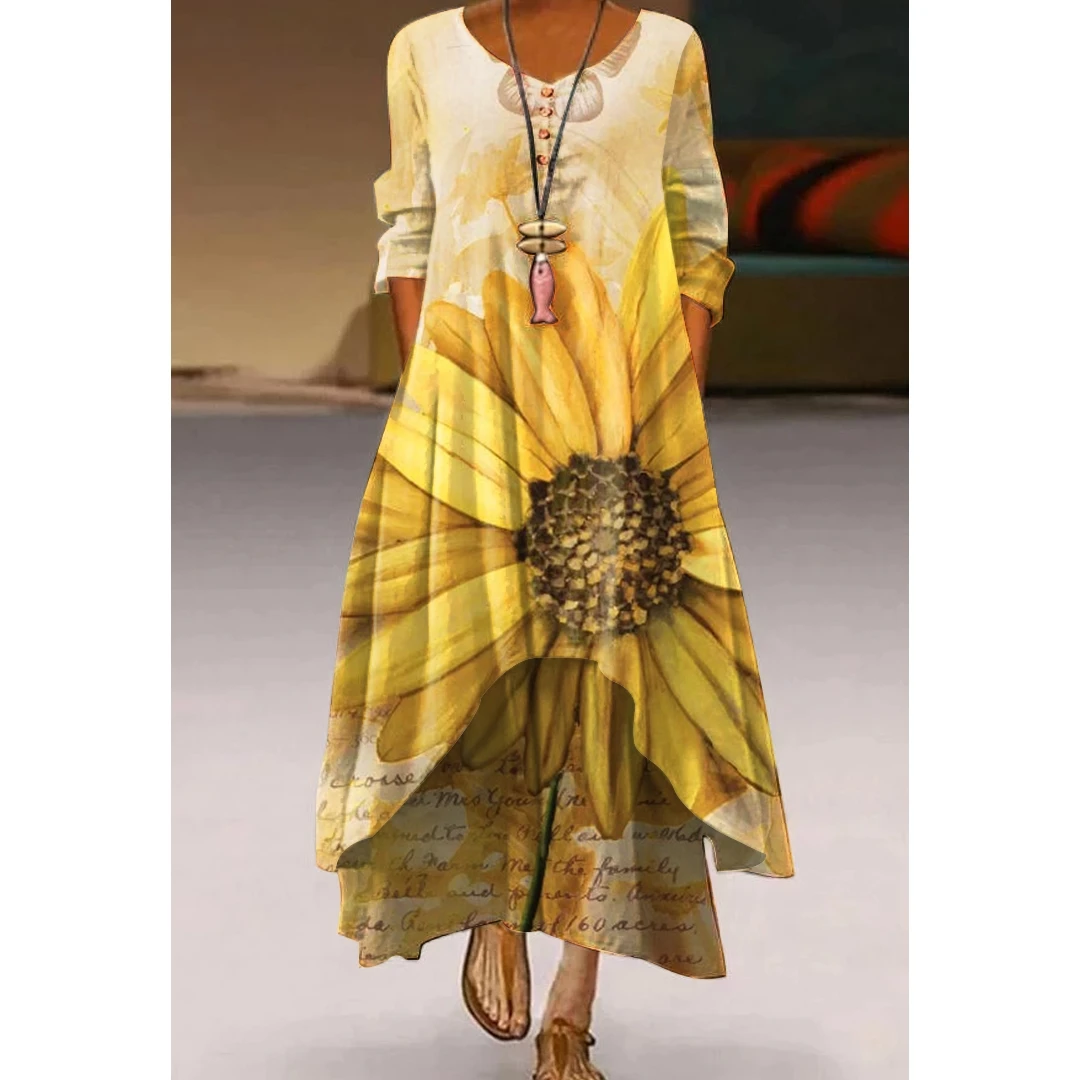 

2023 Summer Long Dresses Women Fashon Evening Party Evening Elegant and Luxury Casual Looes Maxi Sleeve Flower Butterfly Floral