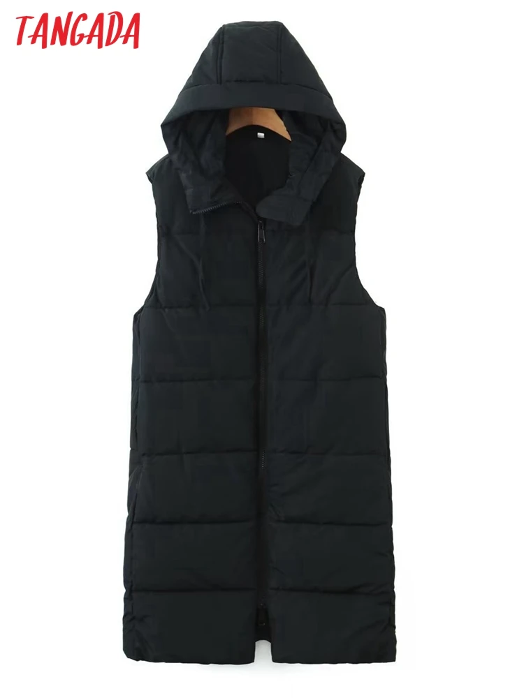 

Tangada 2022 Winter Women Oversize Hood Parkas Cotton Jacket Sleeveless Female Padded Waistcoat 8H106