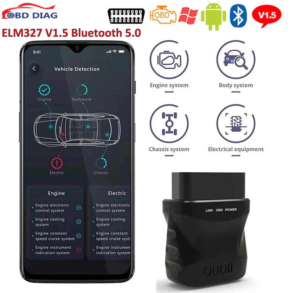 ELM327 Bluetooth obd2 автомобильный считыватель кодов ошибок двигателя Obd сканер elm 327 V1.5 EOBD для IOS/Android/ПК Бесплатная доставка