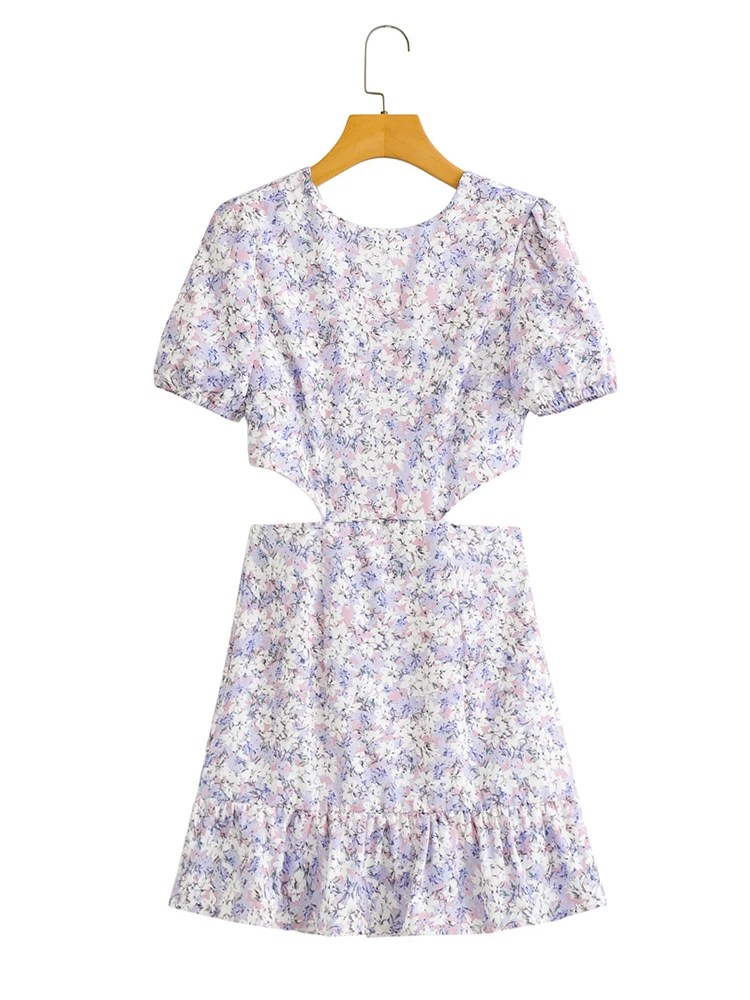 

Summer Short Sleeve Hollow Out Waist Dress Women Backless Lace Up Mini Dresses 2022 jurken