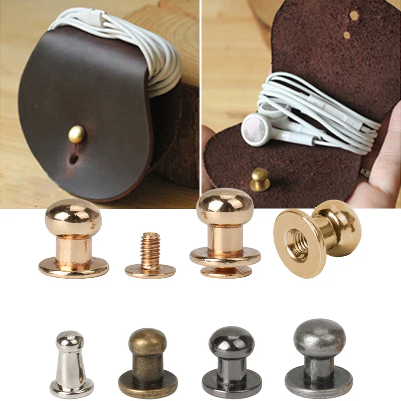 10 Sets Brass Leather Craft Rivets Multi Sizes Solid Belt Bag Screw Rivet Knob Round Button Accessories |