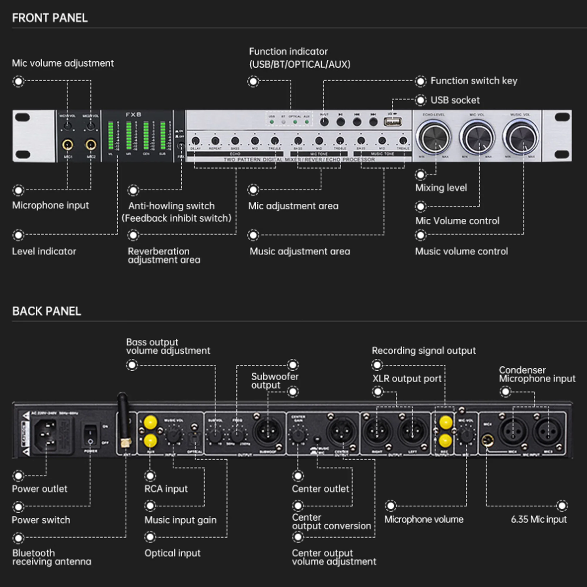 Профессиональный цифровой напольный эквалайзер KTV с поддержкой Bluetooth для караоке