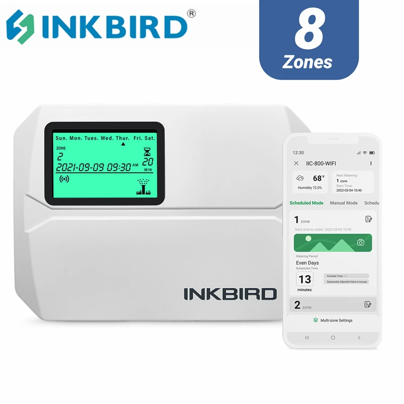 

INKBIRD 8-Zone Control Wi-Fi Smart Sprinkler Controller Recorder Indoor/Outdoor Irrigation Timer Free App Rain Skip Monitor