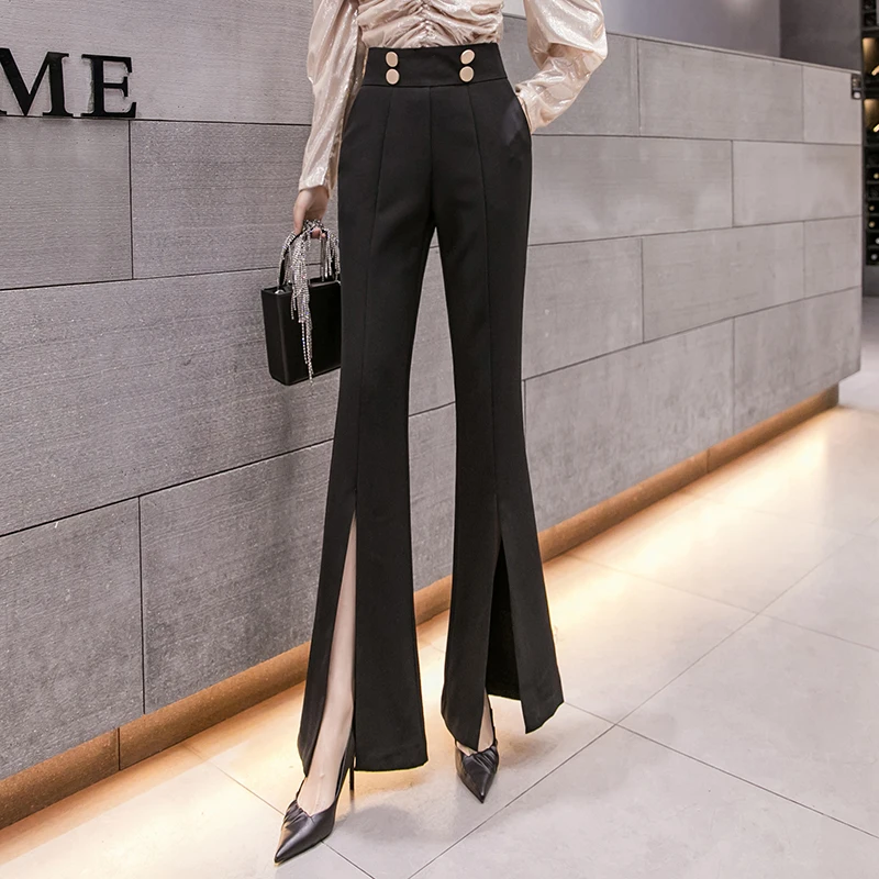 Superior Design Koren Fashion Office Ladies Split Hem Bell-bottoms Pants Women Chic High Waist Cropped Trousers Female Clothes