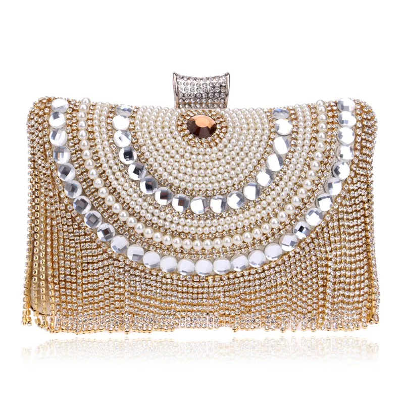 

Shinny Diamond Inlay Tassel Evening Bags Clutches Women's High Quality Banquet Handbag Wedding Luxury Minaudiere Chain Satchel