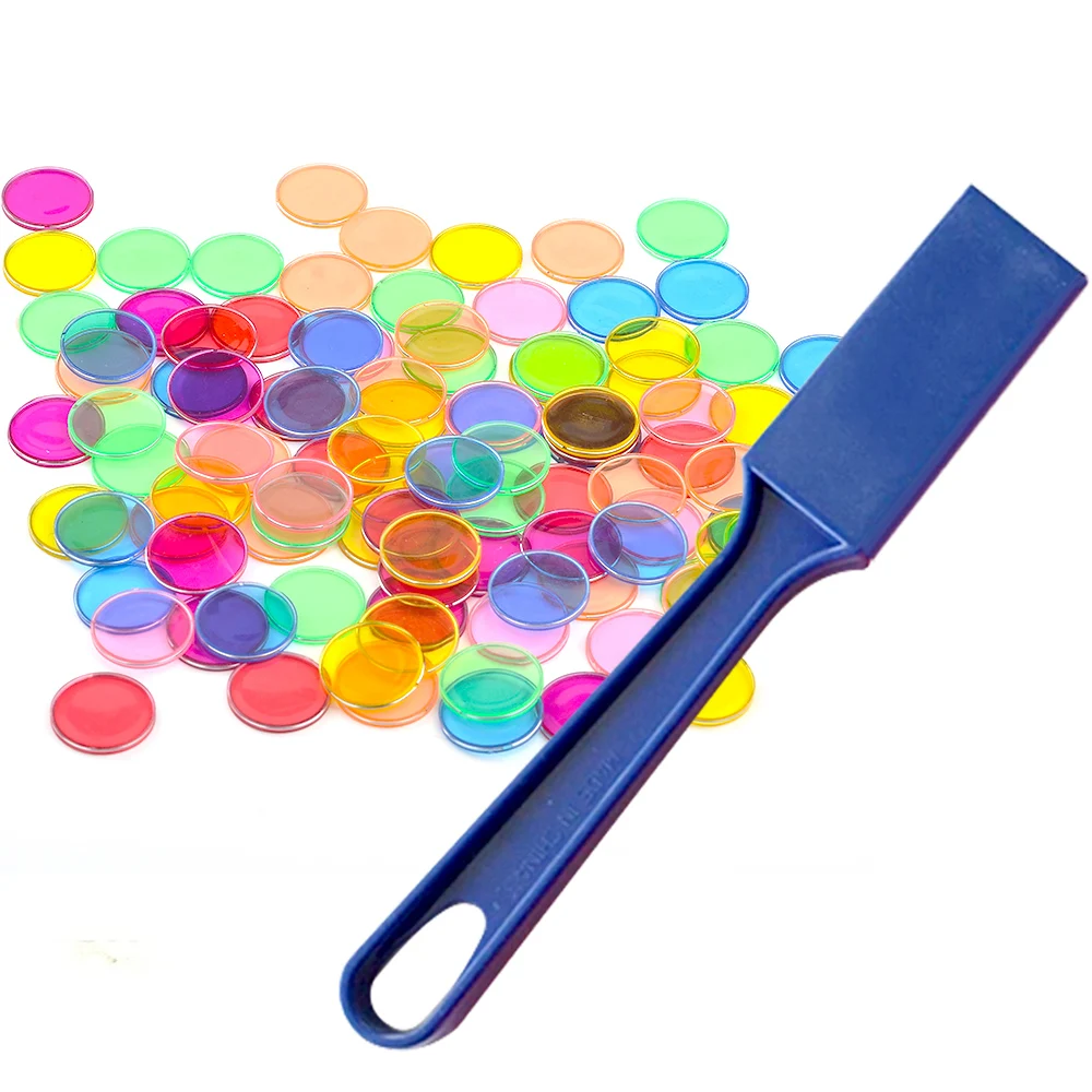 

Набор игрушек Монтессори, 1 шт., магнитная палочка + 100 шт. прозрачных круглых металлических колец, чип для бинго для детей, классные обучающие игрушки