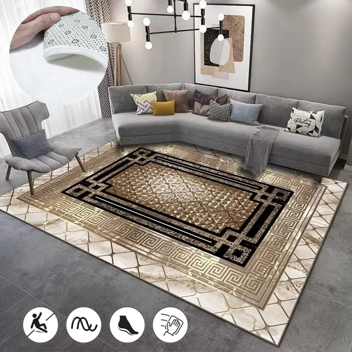 

Современный домашний декор, напольные коврики, скандинавские геометрические коврики для гостиной, мягкий черный золотой коврик, большие размеры, коврики для спальни, Alfombra