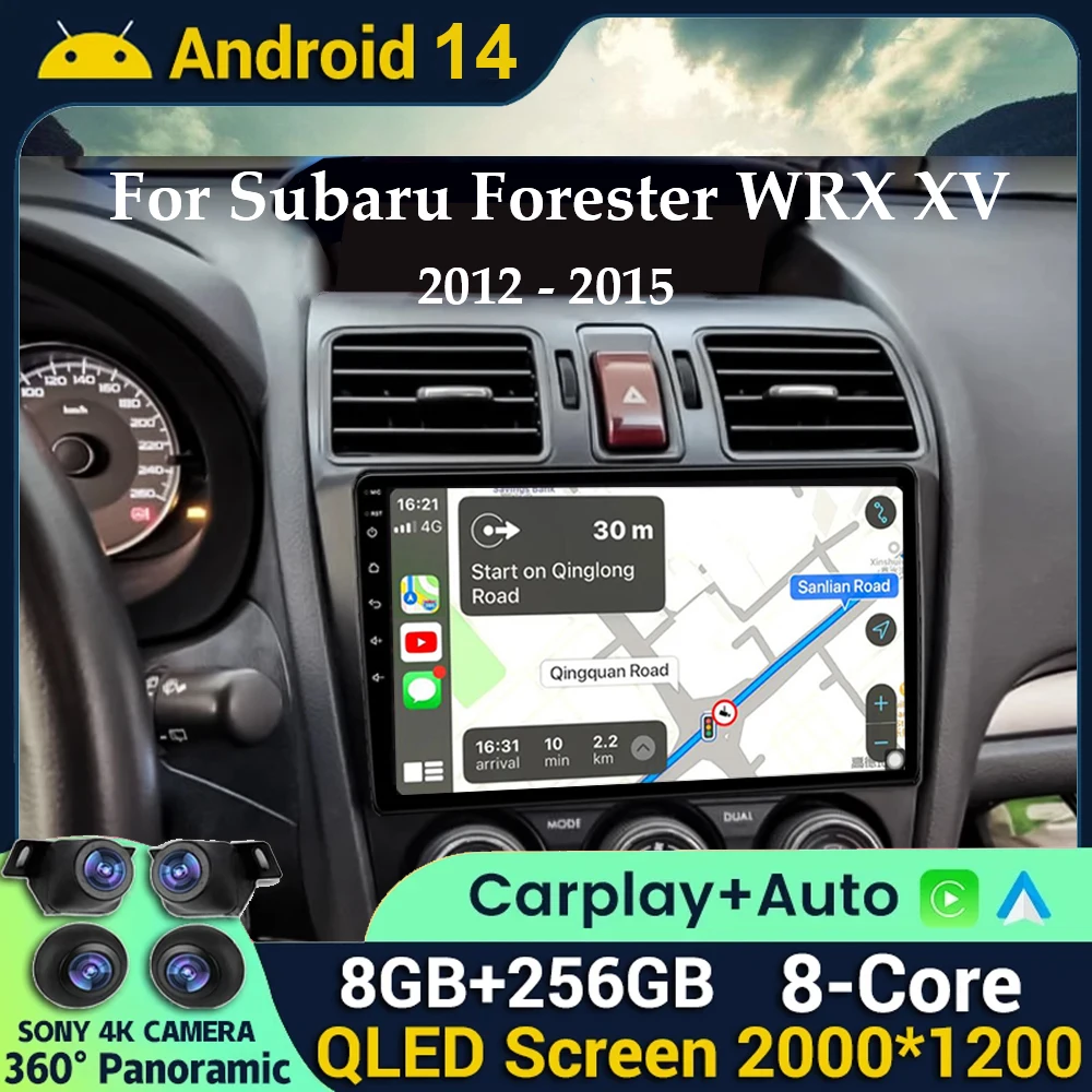 Головное устройство Carplay на Android 14 для Subaru Forester WRX XV 2012-2015 мультимедийный
