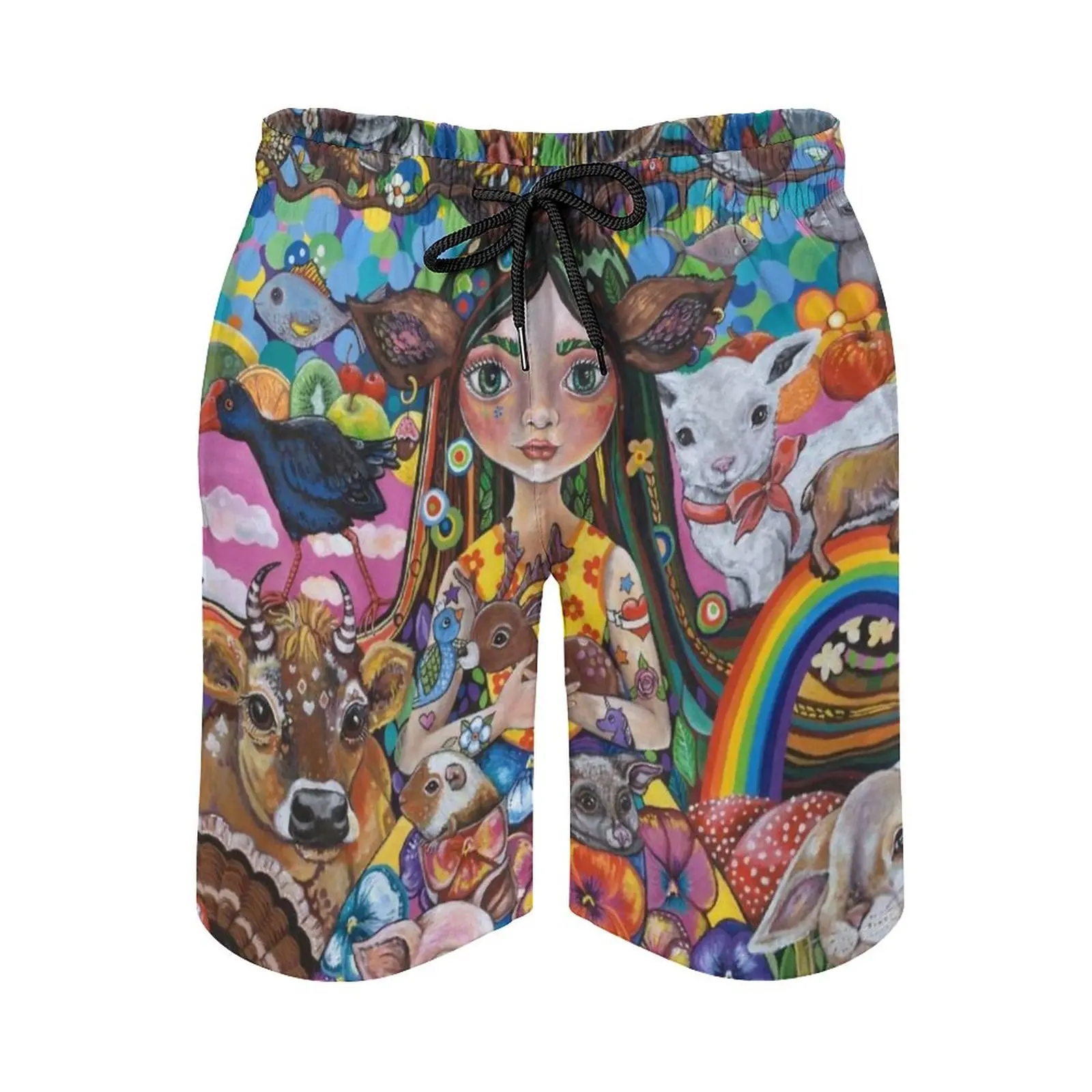 

The Protector Men's Swim Trunks Quick Dry Volley Beach Shorts With Pockets For Men's Protector Earth Goddess Animals Vegan