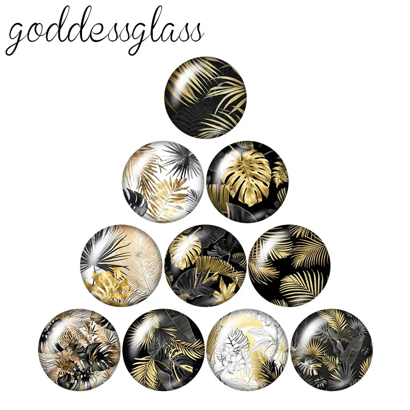 

Fashion Leaves Black style new 10pcs 12mm/18mm/20mm/25mm Round photo glass cabochon demo flat back Making findings