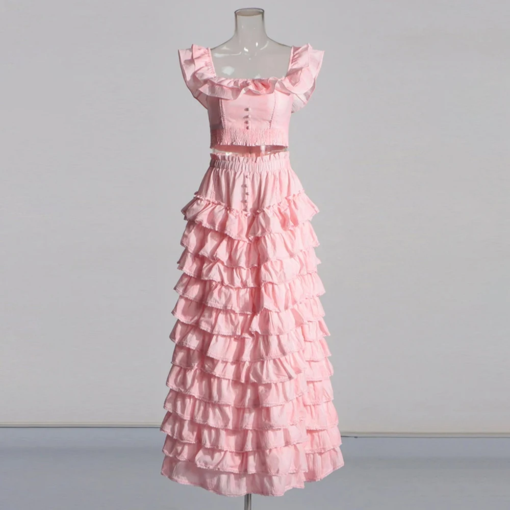 TWOTWINSTYLE Лоскутные комплекты из двух предметов с оборками для женщин топ без