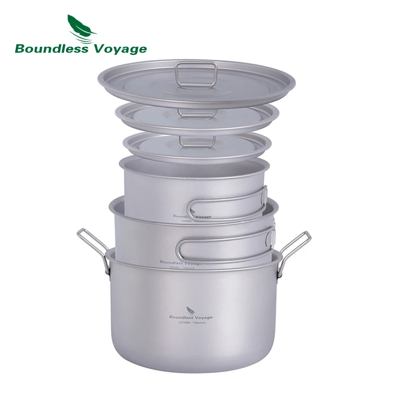 

Boundless Voyage Outdoor Portable Titanium Pot Stockpot Cooking Set with Folding Handle for Backpacking Hiking Picnic