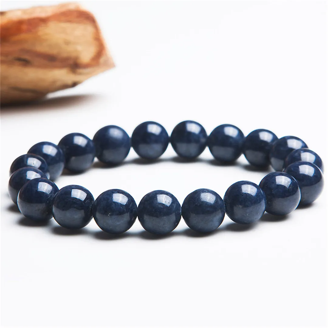 

12mm Natural Blue Sapphire Bracelet For Women Men Wealth Healing Luck Gift Beauty Crystal Round Beads Reiki Stone Strands AAAAA