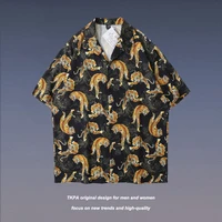 summer mens shirt polyester breathable quick dry harajuku fashion tiger pattern printed hawaii casual tops polo shirt for men