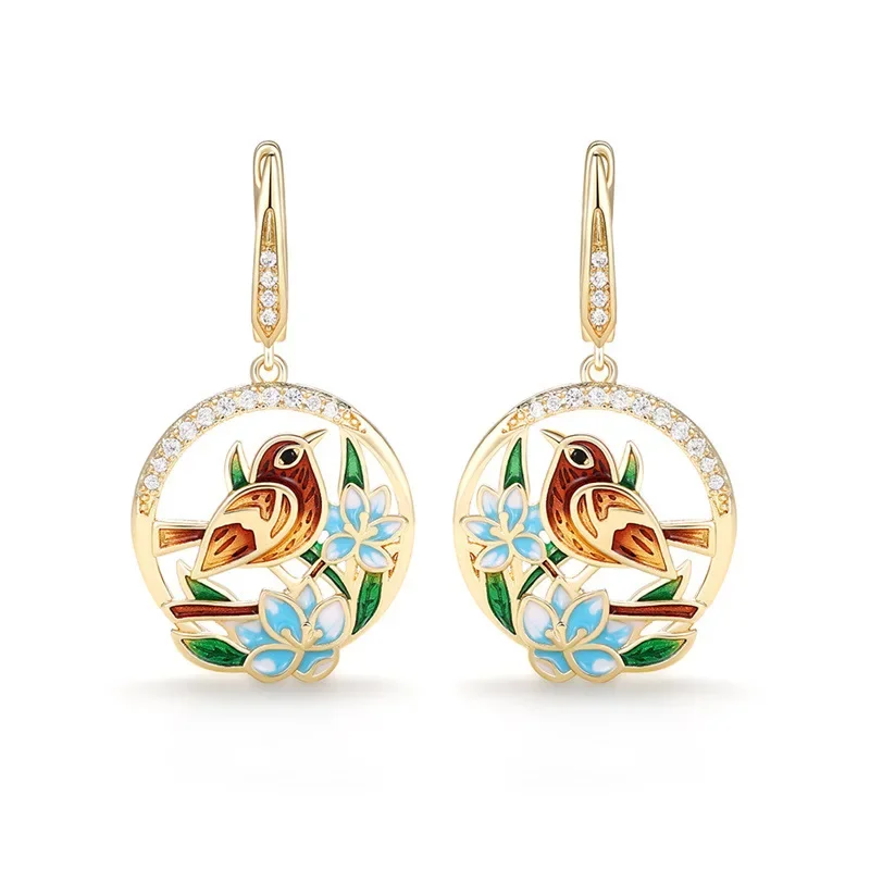 Новинка 2024 эстетические серьги с ароматом птиц и цветов Женская красочная